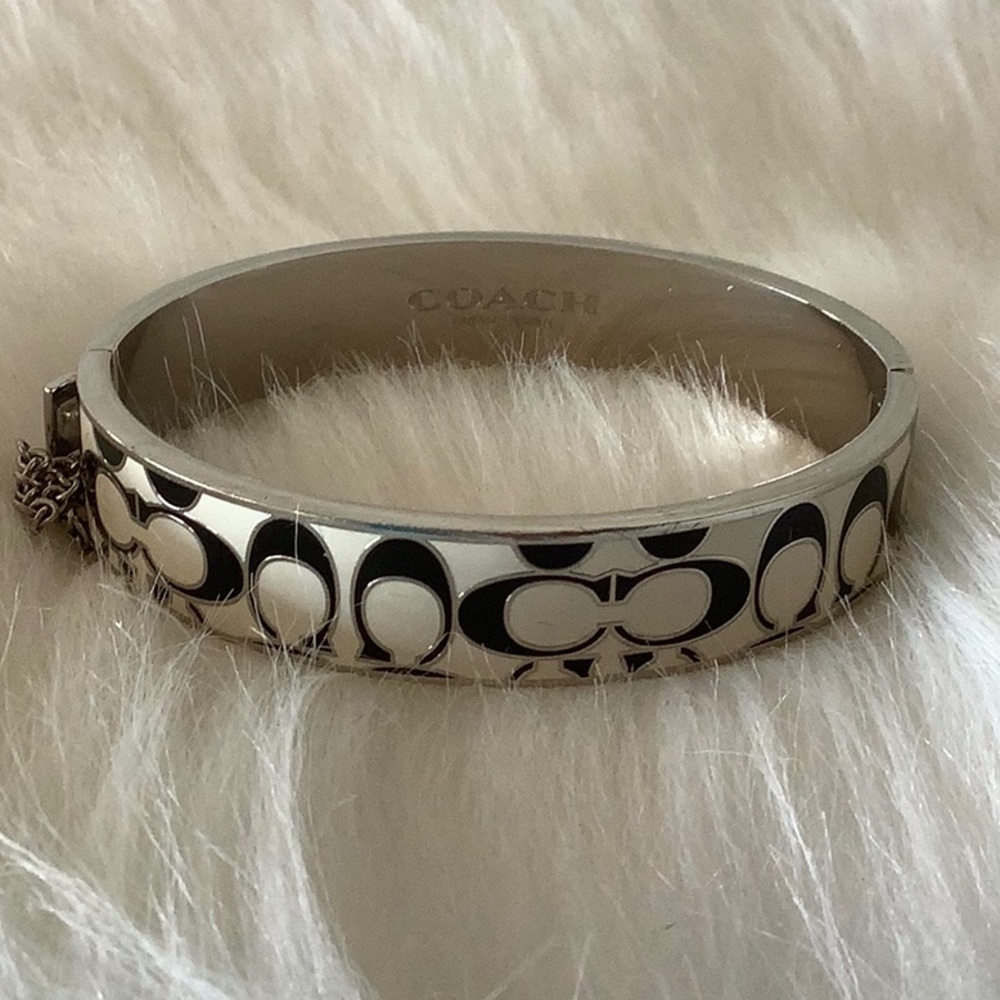 Coach Silver Logo Signed Hinged Bangle Bracelet - image 1